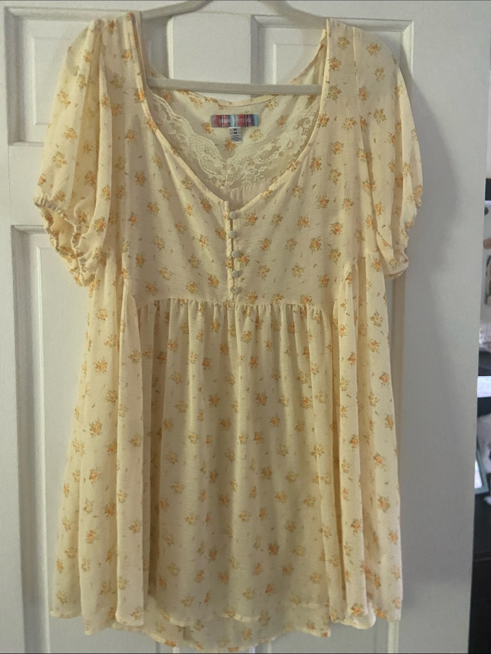 Urban Outfitters Cream Floral Lace-Trim Babydoll dress